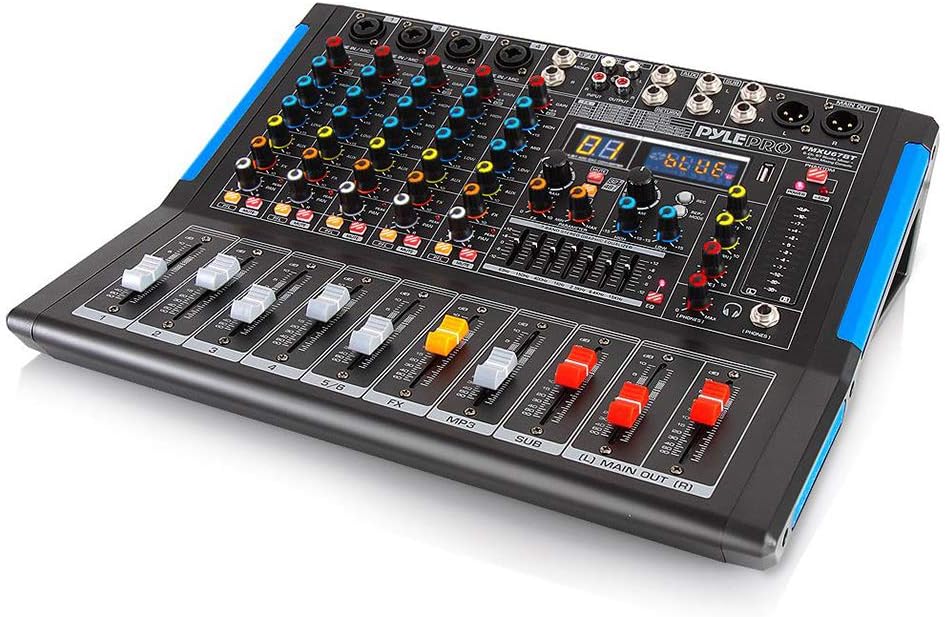 Pyle 6-Channel Bluetooth Studio Audio Mixer - DJ Controller w/ USB Drive - XLR Mic Input - +48V Phantom Power - 16 DSP Effects - MP3/WAV Playback - For Professional & Beginner Use - PMXU67BT