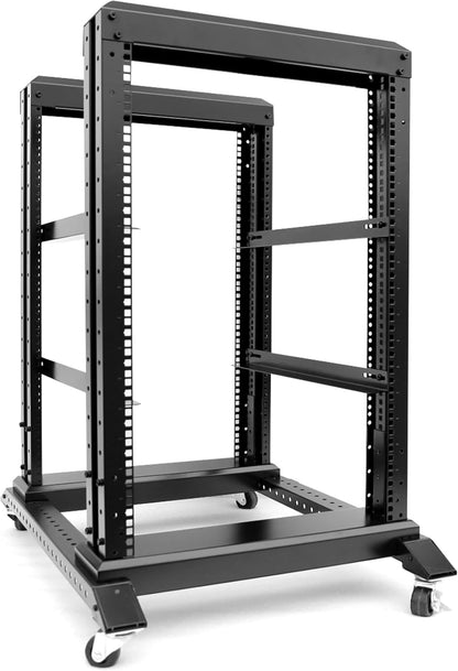 15U Server Rack/4-Post 19in Network Rack/Open Frame Rack with Wheels, Heavy-Duty Frame Cabinet/Adjustable Depth 24-22in GLOBALRACK(4POST-800-15U)
