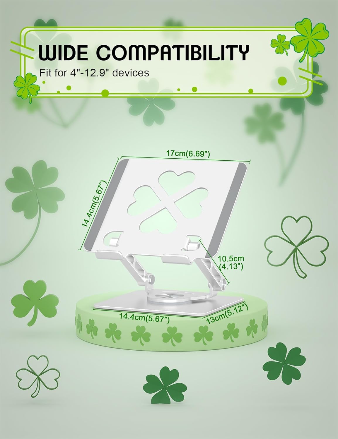 Tablet Stand for iPad,360° Rotating Desktop Holder - Aluminum Adjustable & Foldable Desk Holder for iPad Pro 12.9/11,Air 10.9,Samsung Tab S9,Portable Home/Office,Gift for Mom,Teens,Silver