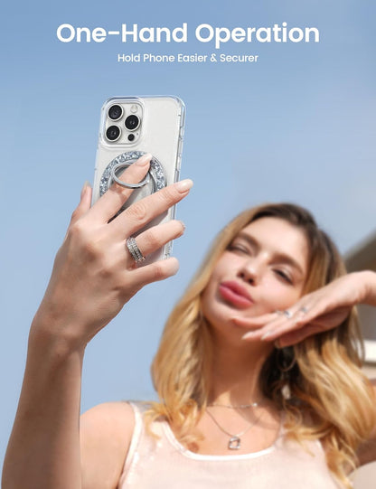 Lamicall Magnetic Phone Ring for MagSafe Grip - 2025 [Super Magnet] Stylish Twinkle Ring Holder Stand with [Upgrade Gear Hinge], Mag Safe Accessory for iPhone 16 15 14 13 Pro Max Plus, Glitter Silver