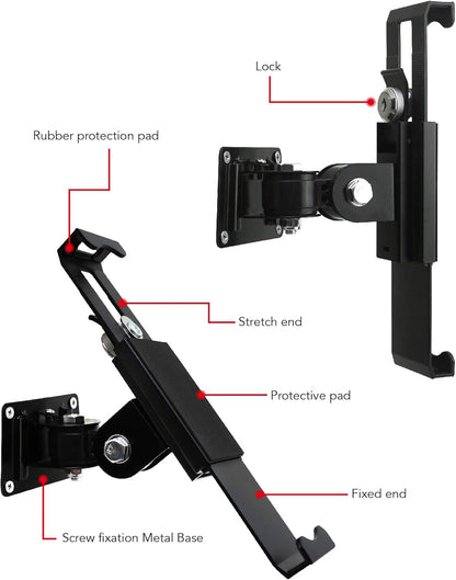 Tablet Wall Mount Holder with Lock and Key, Rotate Design Arbitrary Adjustment,Multi Angle,Bracket for Most 8 to 10.4 Inch,and for iPad Air &10.2,10.9,Pro 11 Galaxy tab,and More (Black)