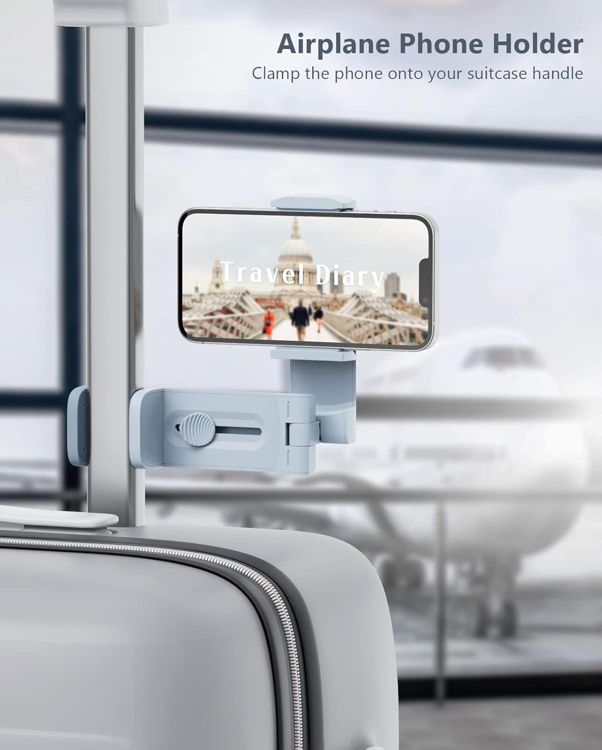 Airplane Travel Essentials Phone Holder, Universal Handsfree Phone Mount for Flying with 360 Degree Rotation, Travel Accessory, MiiKARE Travel Must Haves Phone Stand for Desk, Table -Blue