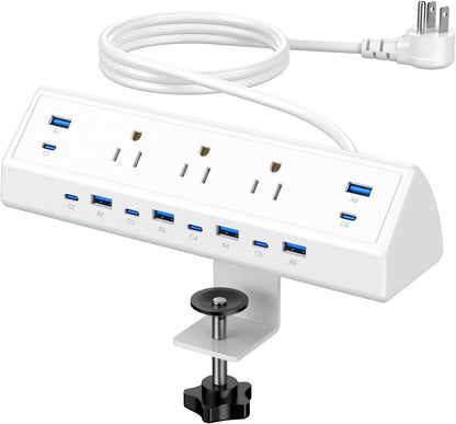 Jgstkcity 130W Desk Clamp Power Strip, 12 USB Ports (6 PD 65W USB-C),Surge Protector,ETL Listed Power Hub Extension Cord,Fast Charging Station for Home Office Desk Edge Mount (White, 12 USB-130W)