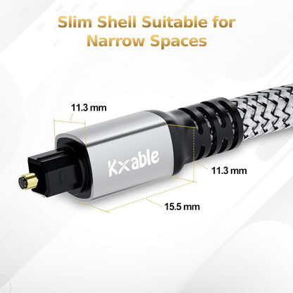 Optical Audio Cable 25 FT, Digital Audio Cable, Toslink Fiber Optic Cord, [Nylon Braided, Slim Aluminum Shell, Gold Plated Connector], for Home Theater, Sound Bar, PS4, Xbox, TV and More