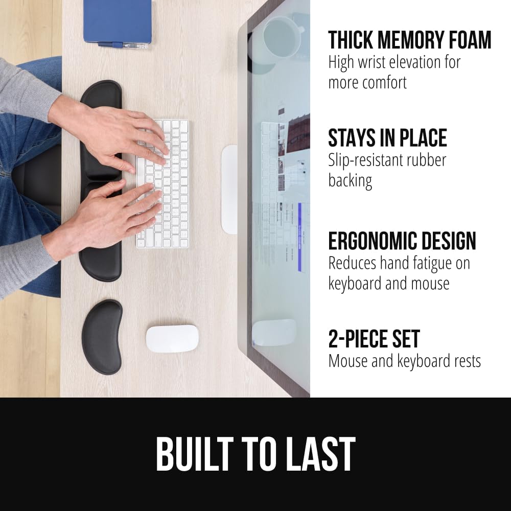 GORILLA GRIP Silky Gel Memory Foam Wrist Rest for Computer Keyboard, Mouse, Foldable Design for Typing Pain Relief, Desk Pads Support Hand and Arm, Mousepad, Stain Resistant, 2 Piece Pad, Jet Black