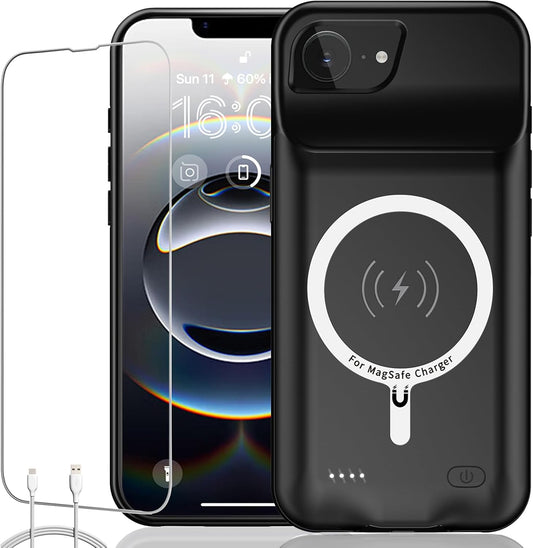 Battery Case for iPhone 16e, Upgraded 10800mAh Rechargeable Portable Extended Battery Pack Supported Qi Wireless Charging Case Compatible with iPhone 16e(6.1 inch) Charger Cover(Black)