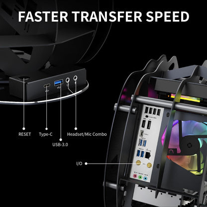 MegaPC Upgraded PC Case Heavy Duty Open-Frame Mid-Tower Micro-ATX/Mini-ITX Gaming, Tempered Glass Side Panel, Pre-Installed ARGB PWM Fan, with USB3.0, USB-C, 240mm Radiator Support (Upgrade-Black)