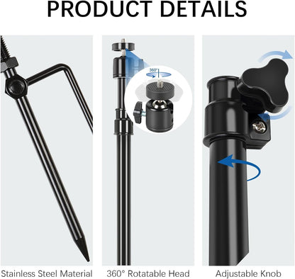 Trail Camera Mount,Height Adjustable (15.7"-28.3") & 360° Rotating Stake,Dual-Mode Base for Soft/Hard Ground Post,Game Cam Stand with 1/4"-20 Thread, Metal pole for Solar Panels,Hunting,Wildlife.2Pcs