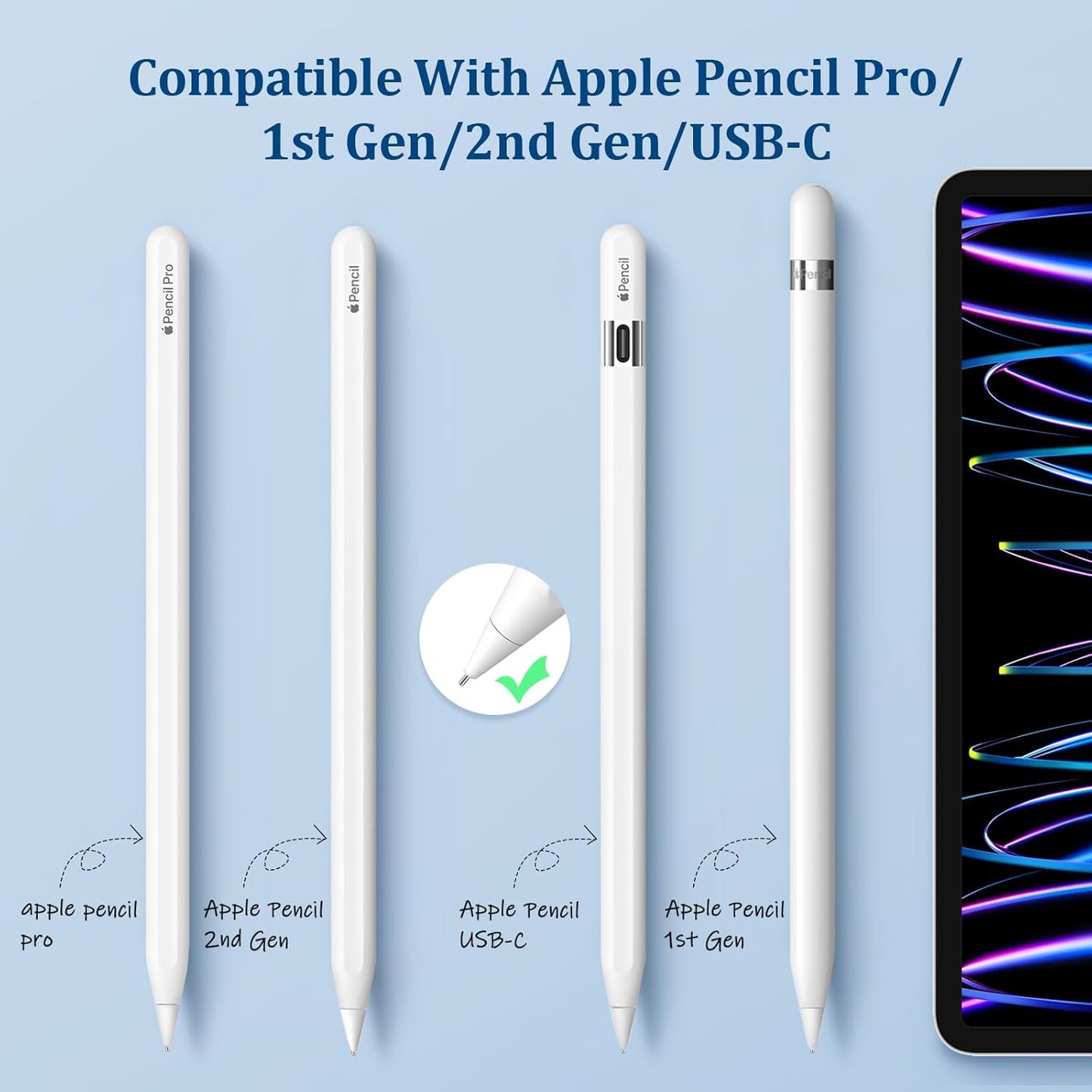 Replacement Tips for Apple Pencil 1st/2nd Gen,No Wear Out Upgraded Apple Pencil Tips,Metal Pencil Nibs for Precise Control - Pen Like 0.78mm Longer Tips for iPad Pencil - 4 Pack White