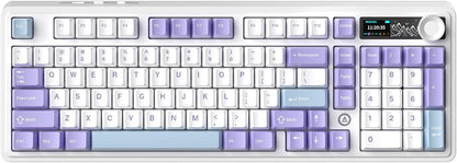AK980 97Keys Tri-Mode Full Mechanical Keyboard, Gasket-Mounted, Hot-Swappable, 1.14” TFT Smart Display, Bluetooth 5.1/2.4G Wireless/Wired, PBT Keycaps RGB Backlit (Purple, Gift Linear Switch)