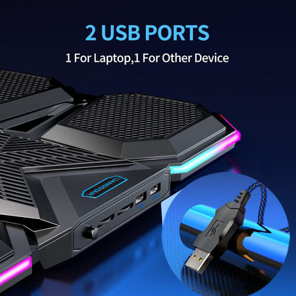 LIANGSTAR Laptop Cooling Pad Gaming Laptop Cooler, Laptop Fan Cooling Stand with 6 Quiet Fans for 15.6-17.3 Inch, 7 Height Adjust, RGB LED Light 4 Modes, Switch Control Fan Speed, 2 USB Port, 2023 New