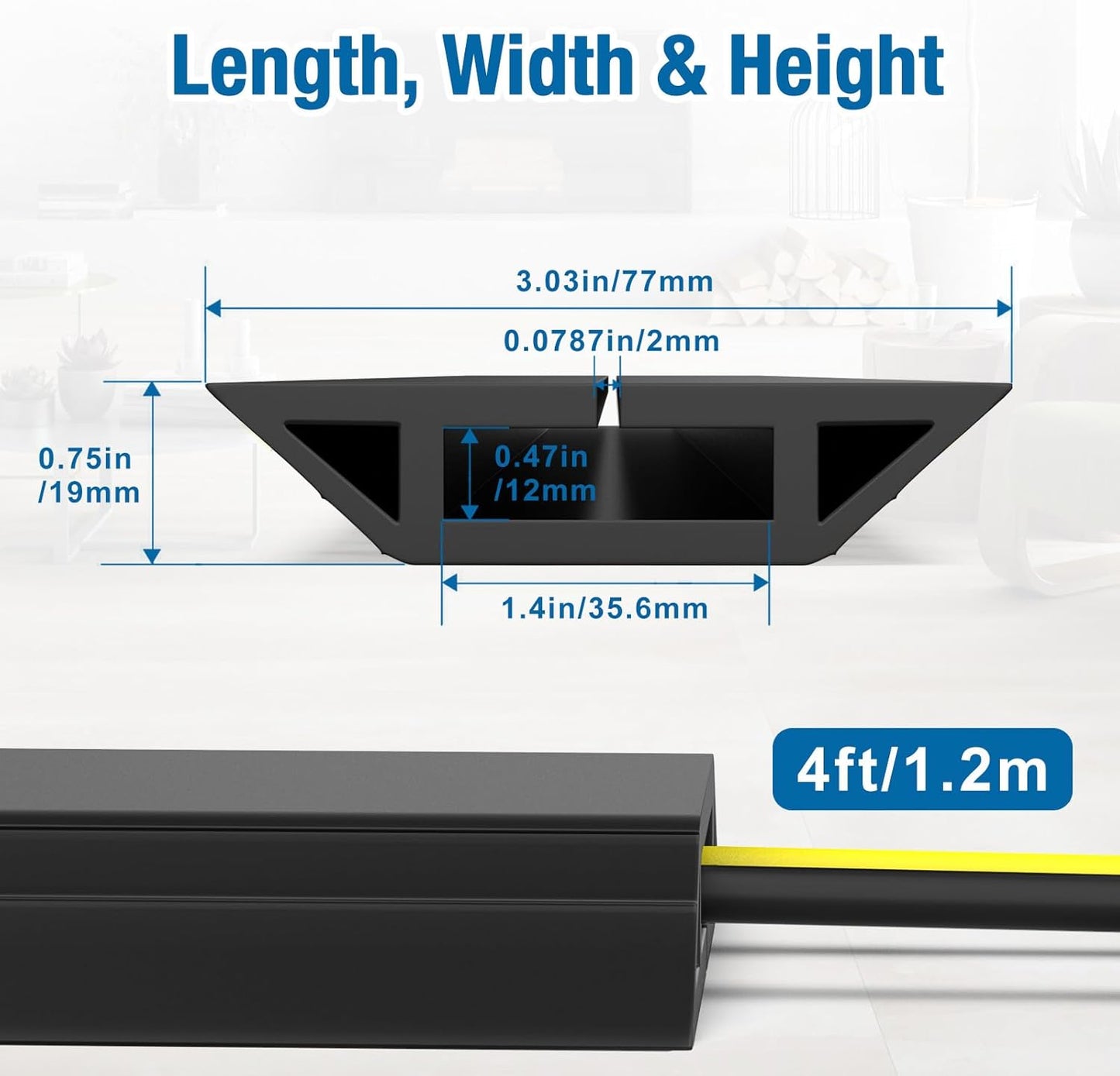 Eapele 4 ft Floor Cord Cover Heavy Duty Cable Protector, Easy to Unroll, Prevent Trip Hazard for Home Office or Outdoor Settings (Black)