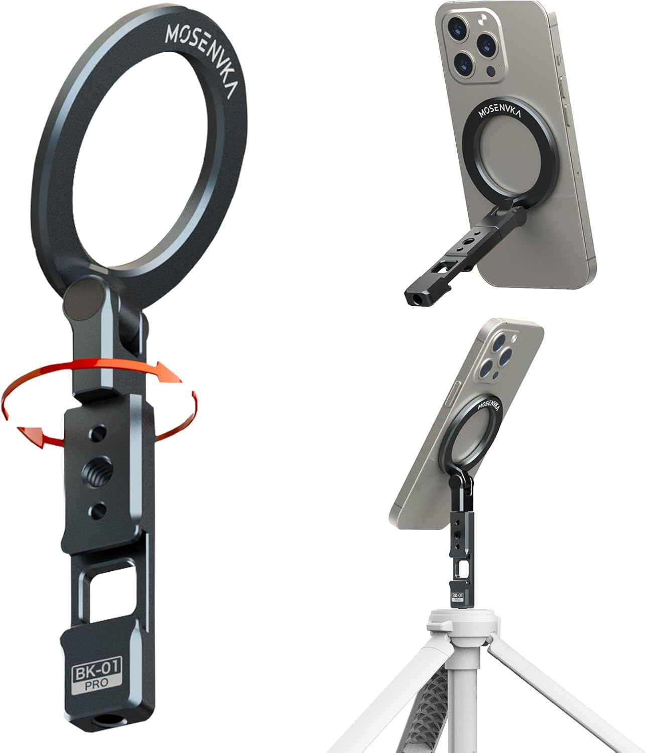 Magnetic Tripod Phone Mount,Travel Phone Grip for iPhone,Foldable Desk Stand Magnet Phone Holder, Phone Mount for Content Creator with 1/4" Hole&Cold Shoe for iPhone 16/15/14/13/12/Tripod