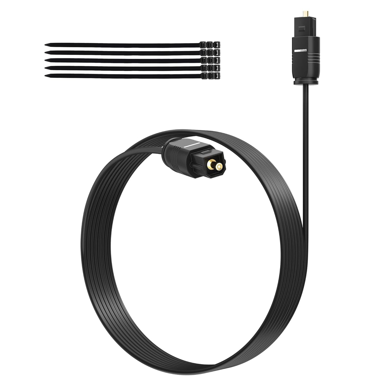 Adoreen Ultra-Thin Slim Digital Optical Audio Cable 12FT, Fiber Optic SPDIF Toslink Cord Gold-Plated High-Speed Flexible & Durable for TV Soundbar Home Theater Game Console PS4 Xbox Samsung +Ties