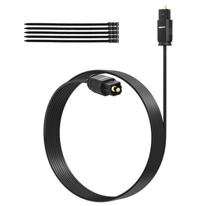 Adoreen Ultra-Thin Slim Digital Optical Audio Cable 15FT, Fiber Optic SPDIF Toslink Cord Gold-Plated High-Speed Flexible & Durable for TV Soundbar Home Theater Game Console PS4 Xbox Samsung +Ties