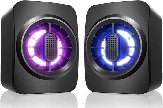 Computer Speakers,RGB PC Speakers, USB Powered 3.5mm Aux Speaker for Desktop, PC, Laptop, Tablet - Small Computer Speakers | Clear Sound & 7-Color Dynamic Lighting