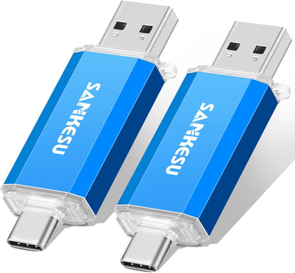 3.0 USB C Flash Drive, USB-A & Type-C OTG Thumb Stick, Dual Memory Sticks Compatible with PC/Laptop/Type C Cell Phone and Tablet (Blue/Blue, 512GB)