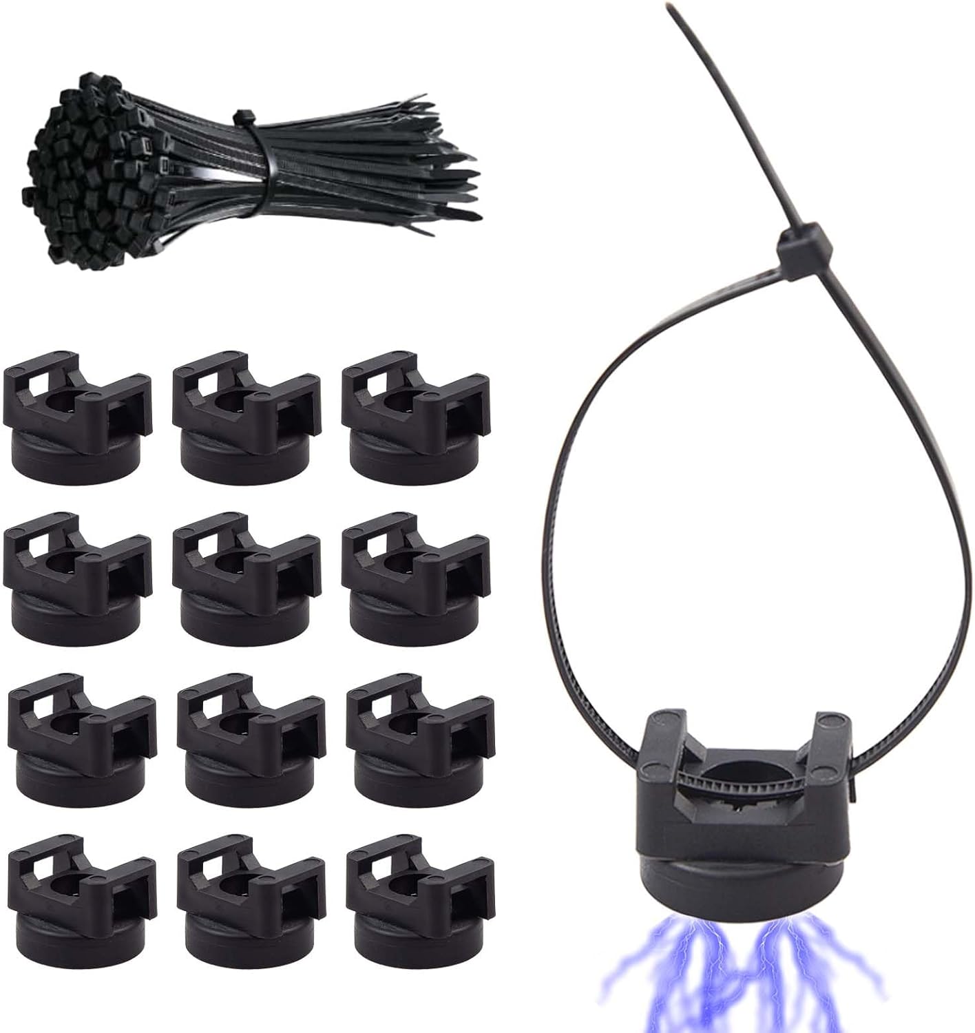 12Pcs Magnetic Zip Tie Mounts - Magnetic Cable Wire Management Bases Heavy Duty Multipurpose Wires Cables Holder Magnetism Wire Clamps with 50pcs Cable Ties (Total 62 Pieces,22 mm)