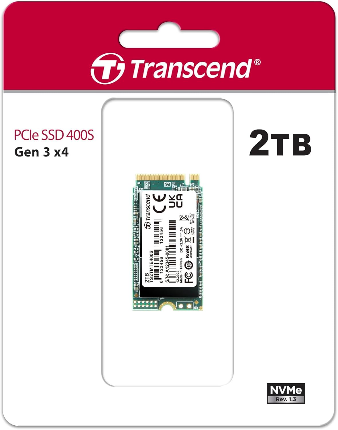 Transcend 2TB MTE400S M.2 2242 PCIe Gen3x4 SSD, Compatible with Ultra-Thin Laptops, Dram-Less Low Power, Up to 2000MB/s, TLC - TS2TMTE400S