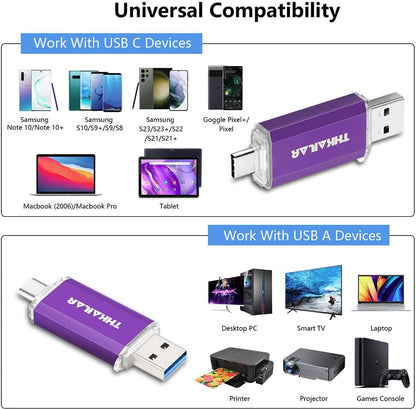Thkailar 1TB USB C Flash Drive 3.1 USB A and Type C Ports,Thumb Drive for PC,Android Phones,MacBook,Laptop(Purple)