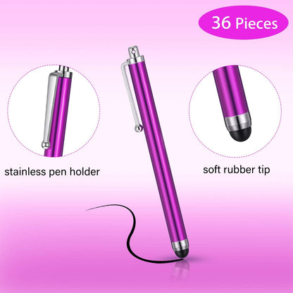 Outus 36 Pcs Stylus Pen for Universal Capacitive Touch Screens Devices, Stylus Pen Compatible with Tablet for Classroom Travel Olders Friendly(Pink, Purple, Rose Red, White)