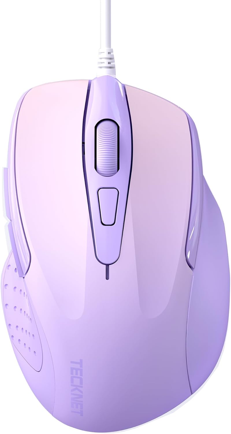 TECKNET Wired Mouse, 6-Button Corded with 4 Adjustable DPI, Optical Ergonomic Design, 5FT Cord for Laptop, Chromebook, PC, Desktop, Mac, Notebook - Gradient Lavender