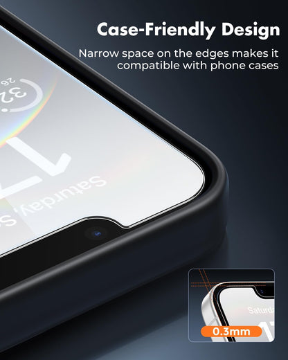 UNBREAKcable 3-Pack Screen Protector for iPhone 16e, Double Shatterproof Tempered Glass [Easy Installation Frame] [9H Hardness] [99.99% HD Clear] [Case Friendly] for iPhone 6.1 inch