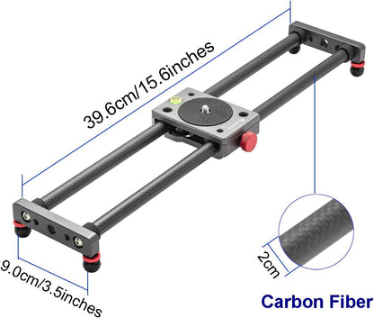 16 inches/40cm Mini Table Top Video Camera Slider Carbon Fiber Rail Rods for Smartphone iPhone Samsung DSLR Sony Canon Nikon Loading up to 11 lbs /5Kgs