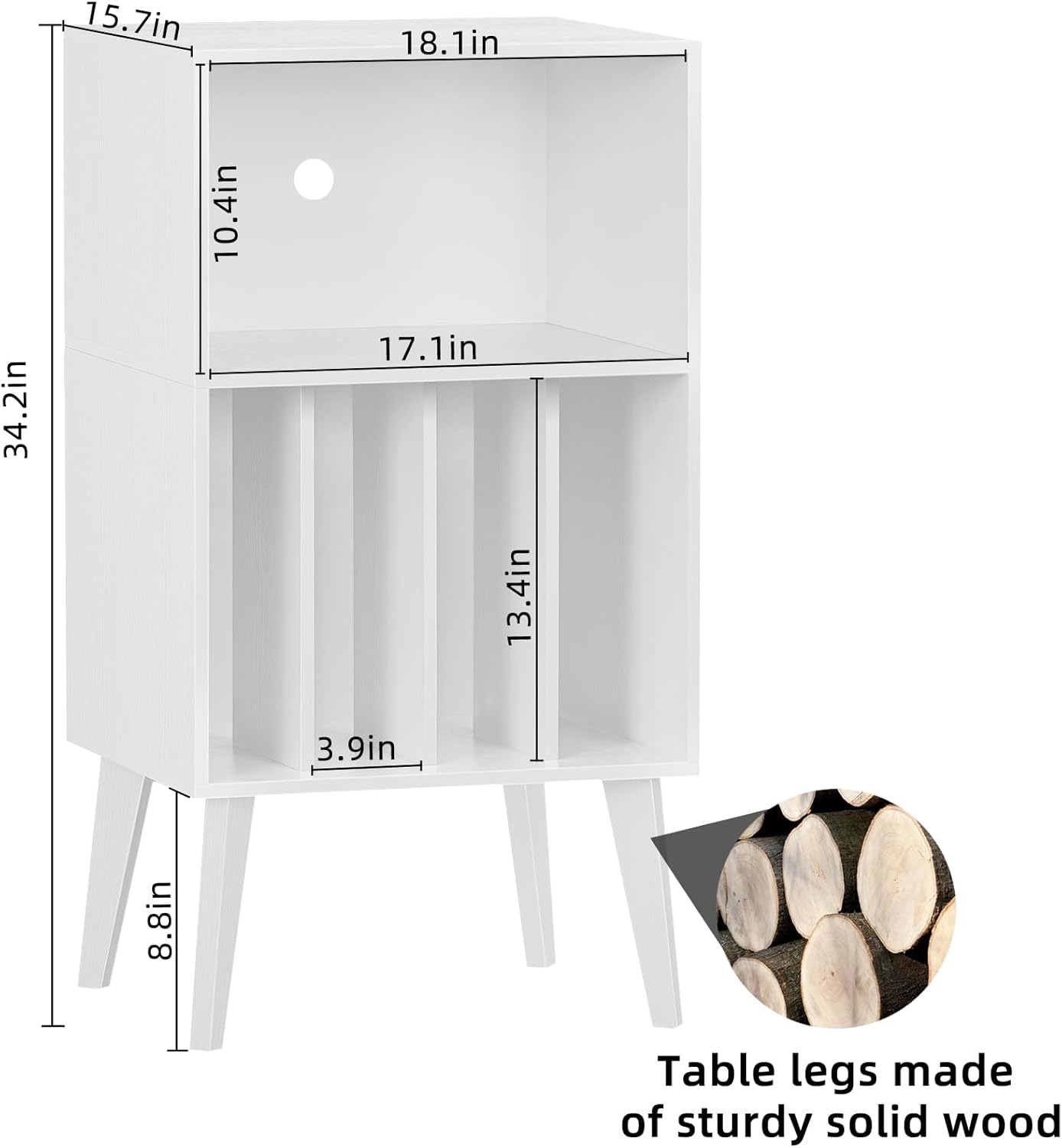 Lerliuo Record Player Stand, White Turntable Stand Holds up to 160 Albums, Mid-Century Vinyl Storage Cabinet Table with Solid Wood Legs, Record Player Holder Dispaly Shelf for Bedroom Living Room