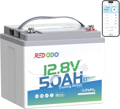 Redodo Smart Bluetooth 12V 50Ah LiFePO4 Lithium Battery for Trolling Motor, Low-Temp Protection, 10 Years Lifetime, Lightweight & Portable Perfect for RV, Solar, Boat Marine and Camping