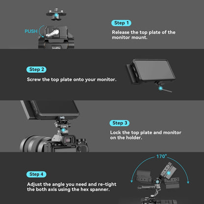SmallRig Quick Release Camera Monitor Mount with Cold Shoe, Supports Swivel 360° and Tilt 170° Adjustable, Drop-in HawkLock Camera Hot Cold Shoe Monitor Holder for 5" & 7" Monitor - 3514C