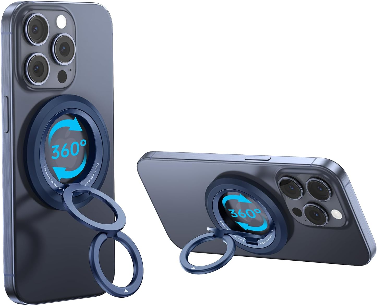 SYNCWIRE Phone Ring Holder Grip for MagSafe, 360° Rotation Magnetic Cell Phone Grip Stand Two-Sided Magnetic Compatible with iPhone 16 15 14 13 12 Pro Max fits MagSafe Accessories - Titanium Blue