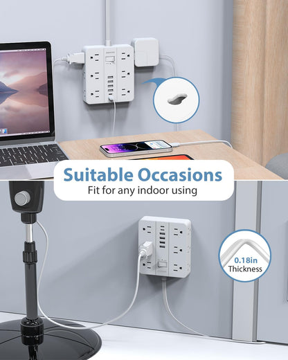 Power Strip Surge Protector 20ft Extension Cord,SMNICE Flat Plug with 12 Outlets 6 USB(2 USB C),Surge Protector Charging Station with Overload Protection for Home, Dorm,Office