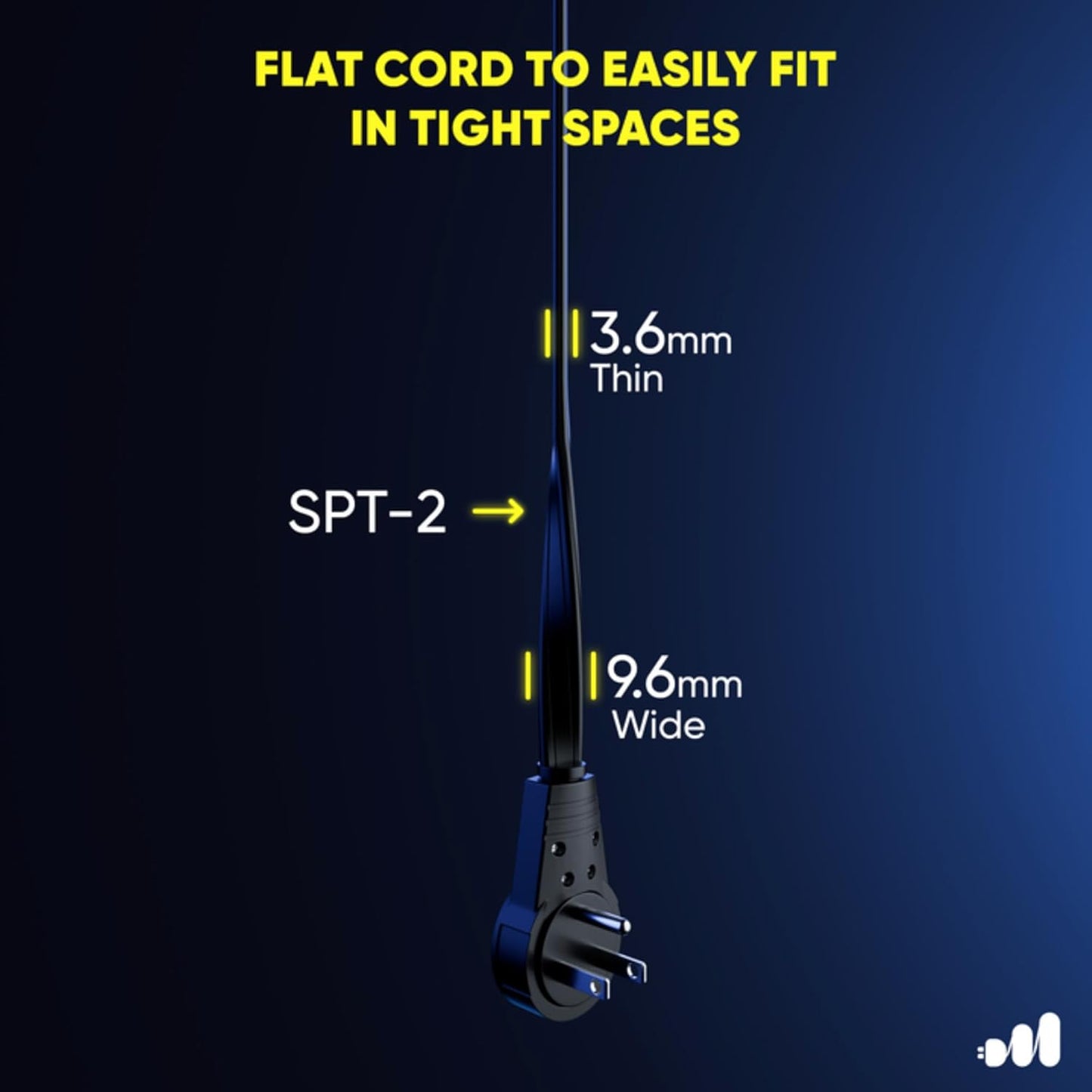 Maximm Cable 1 Ft 360° Rotating Flat Plug Extension Cord/Wire, 16 AWG Multi 3 Outlet Extension Wire, 3 Prong Grounded Wire - Black - UL Certified