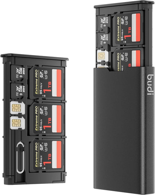 BUDI Pop-up Design Memory Card Case Crush & Shockproof Memory Card Wallet for Micro SD SDXC SDHC TF Cards and 6 SD Cards/Micro SDHC/Micro SDXC TF Card Holder Organizer,Case Storage (Mini case)