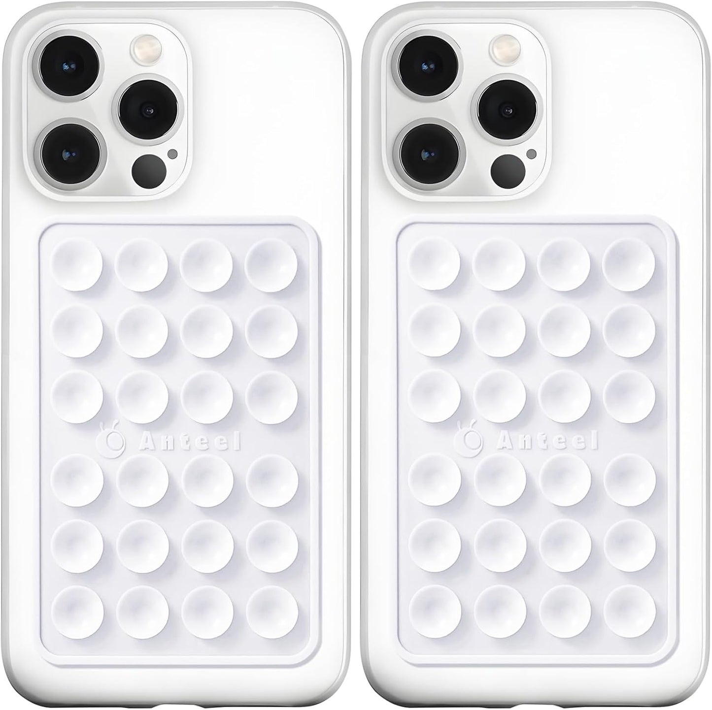 Anteel MAX Silicone Suction Phone Case Adhesive Mount, Upgraded Super Strong Grip, Durable, Easy to Use, Hands-Free Sticky Phone Holder for Selfies, Tiktok Videos, 2.56"x3.94" (WHT&WHT)