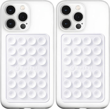 Anteel MAX Silicone Suction Phone Case Adhesive Mount, Upgraded Super Strong Grip, Durable, Easy to Use, Hands-Free Sticky Phone Holder for Selfies, Tiktok Videos, 2.56"x3.94" (WHT&WHT)