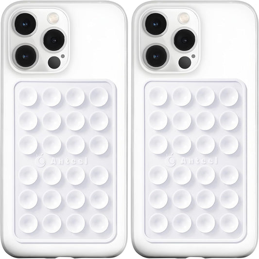 Anteel MAX Silicone Suction Phone Case Adhesive Mount, Upgraded Super Strong Grip, Durable, Easy to Use, Hands-Free Sticky Phone Holder for Selfies, Tiktok Videos, 2.56"x3.94" (WHT&WHT)