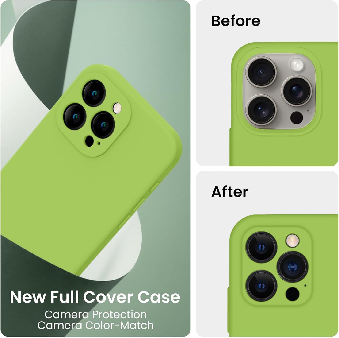 FireNova Designed for iPhone 15 Pro Max Case, Silicone Upgraded [Camera Protection] Phone Case with [2 Screen Protectors], Soft Anti-Scratch Microfiber Lining Inside, 6.7 inch, Sprout Green