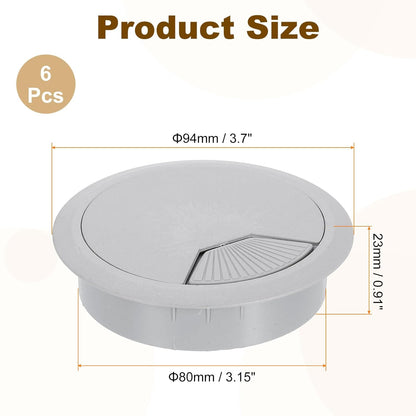uxcell 6 Pcs 80mm (3.15 Inch) Desk Grommet, Plastic Cable Hole Cover, Wire Cord Cable Organizer for Home Office Computer Desk Cabinet, Gray
