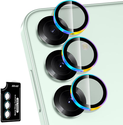 for Samsung Galaxy S25 Camera Lens Protector, Individual Metal Ring Tempered Glass Lens Cover, [Strong Adsorption] Scratch Resistant Ultra-Thin HD Clear Lens Cover, 1 Set-Colorful Ring