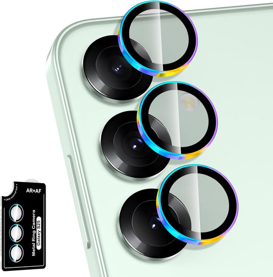for Samsung Galaxy S25 Camera Lens Protector, Individual Metal Ring Tempered Glass Lens Cover, [Strong Adsorption] Scratch Resistant Ultra-Thin HD Clear Lens Cover, 1 Set-Colorful Ring