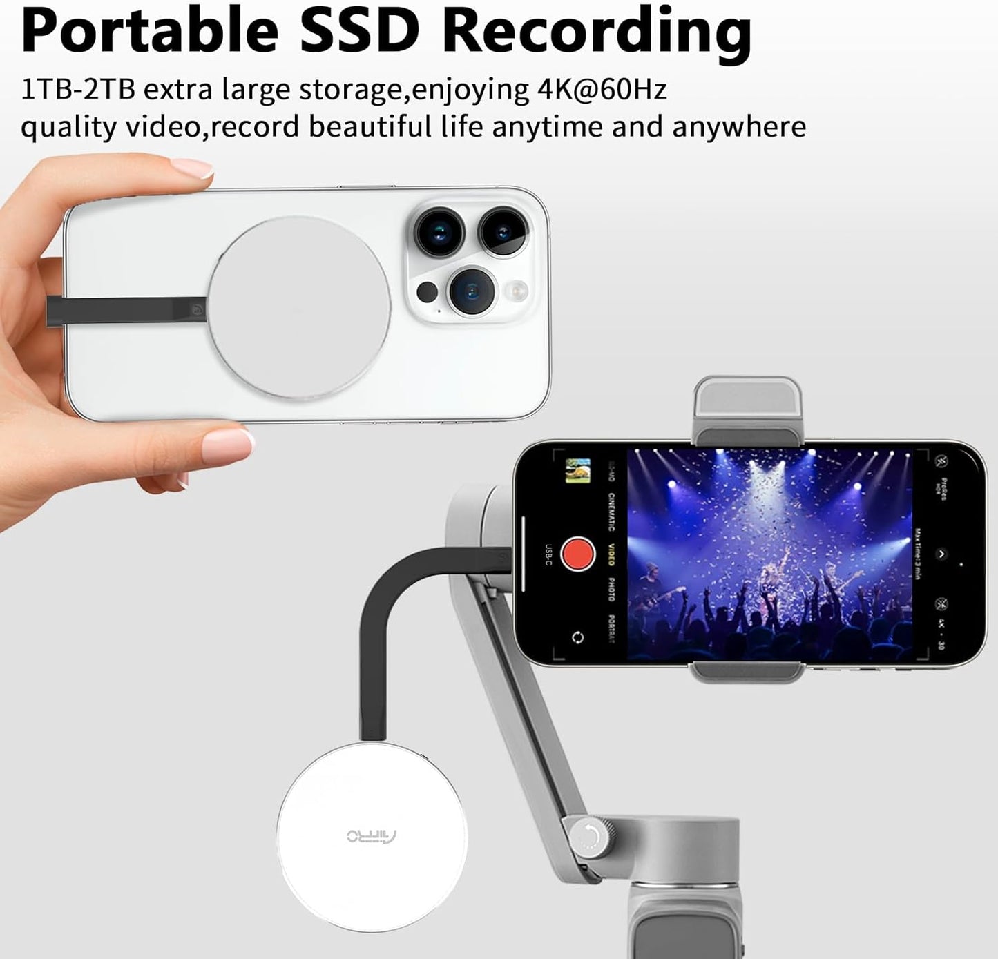 P10 Magnetic PSSD 2TB，for iPhone MagSafe Portable SSD, Upto 2000MB/s-Type-C, SM2320，USB 3.2 Gen 2x2 20Gbps, Connectivity, Updated Firmware - Portable Magnetic External Solid State Solution