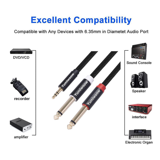 3.5mm to Dual 1/4 Adapter 1/8 to 6.35mm TS Mono Audio Cable Stereo Breakout Cord Y Splitter Compatible with iPhone, iPod, Computer Sound Card, Headphone, Speaker, Home Stereo System (6.6FT/Pack)