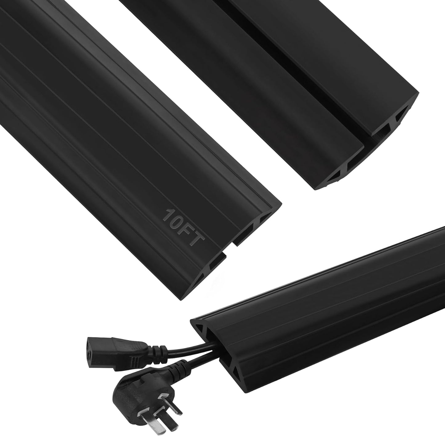 Floor Cable Cover 10Ft Heavy Duty PVC Floor Cable Protector Electric Cord Hider Cable Management Floor Strip Extension Cord Covers Cable Raceway for Wires on Floor Inner Channel 1.36" W 0.43" H -Black