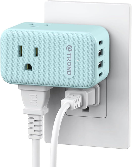 TROND Outlet Extender with USB, Multi Plug Wall Outlet with 3 AC Chargers, 360 Rotating Plug Adapter with PD 20W USB C Port, Cute Colorful Power Extension for Home Decoration, Travel Essentials