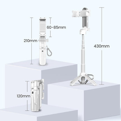 Portable Selfie Stick Tripod with Remote, 3-in-1 Pocket Size Phone Tripod Grip with 2 Cold Shoes, Mini Selfie Stick for iPhone Android, Phone Holder for Vlog, Livestreaming, Photography