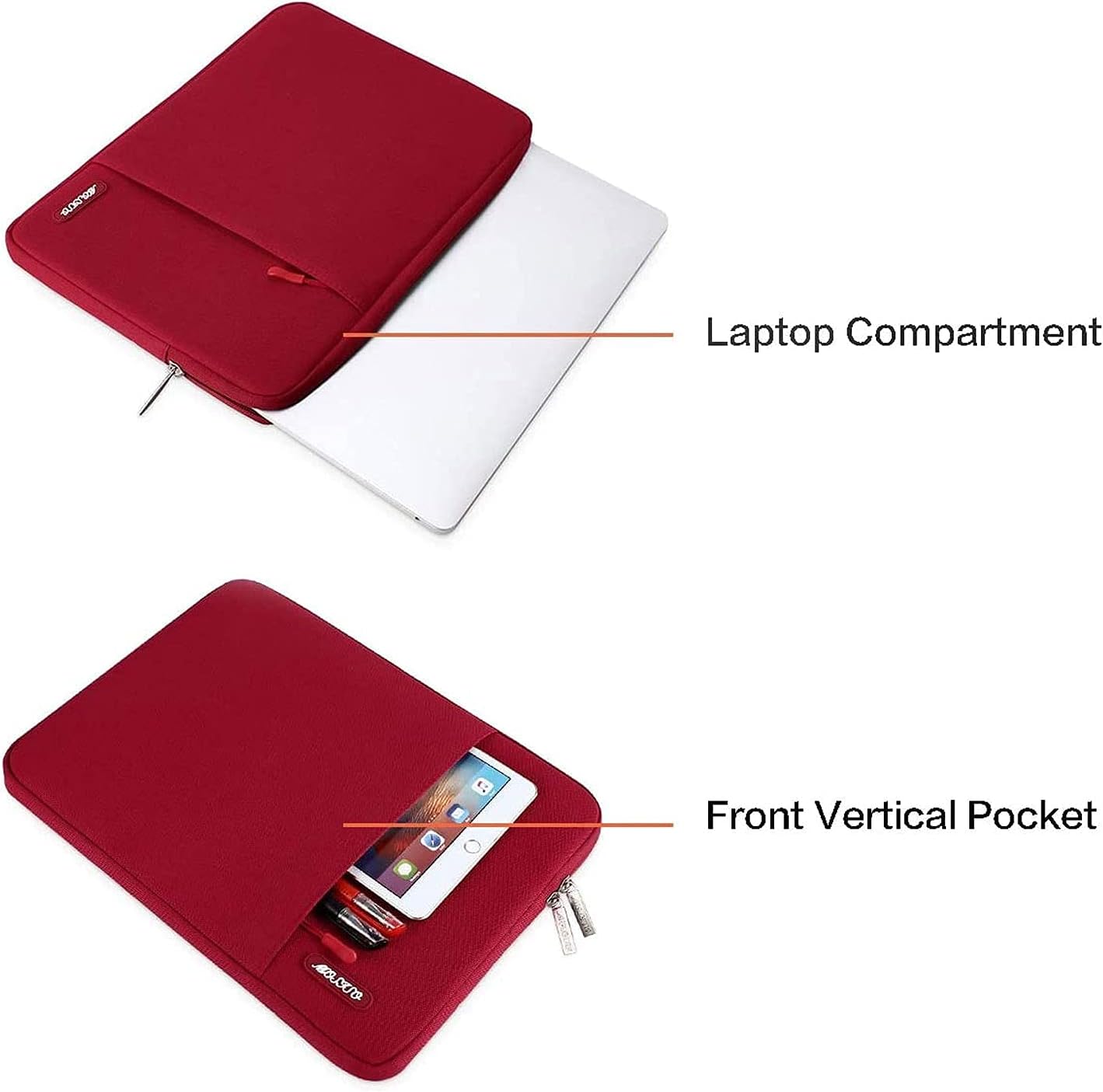 MOSISO Laptop Case 16 inch, 15-15.6 inch Laptop Sleeve Compatible with MacBook Pro 16 M4 M3 M2 M1, HP Acer Dell Lenovo ASUS Notebook, Polyester Vertical Computer Sleeve Bag with Pocket, Red