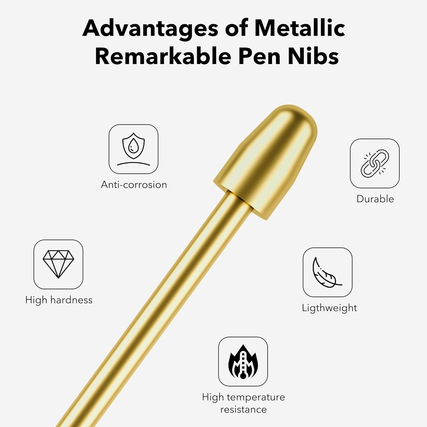 Marker Stylus Tips for Remarkable 2 Pen Tips with Nibs Removal Tool,Metal Replacement Nibs for Remarkable 1/2 Pen/Marker Plus (4+10 PCS-Gold/Sirvel/Black)