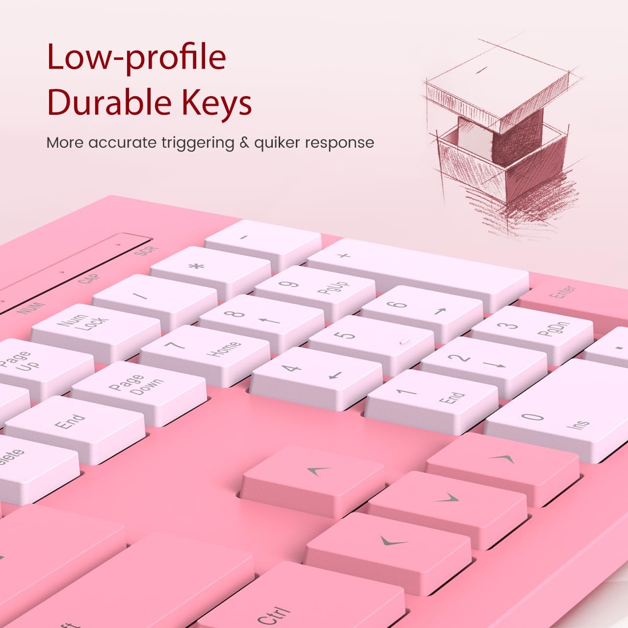 Computer Keyboard Wired, Plug Play USB Keyboard, Low Profile Chiclet Keys, Large Number Pad, Caps Indicators, Foldable Stands, Spill-Resistant, Anti-Wear Letters for PC Laptop (Rose Pink, 1-Pack)